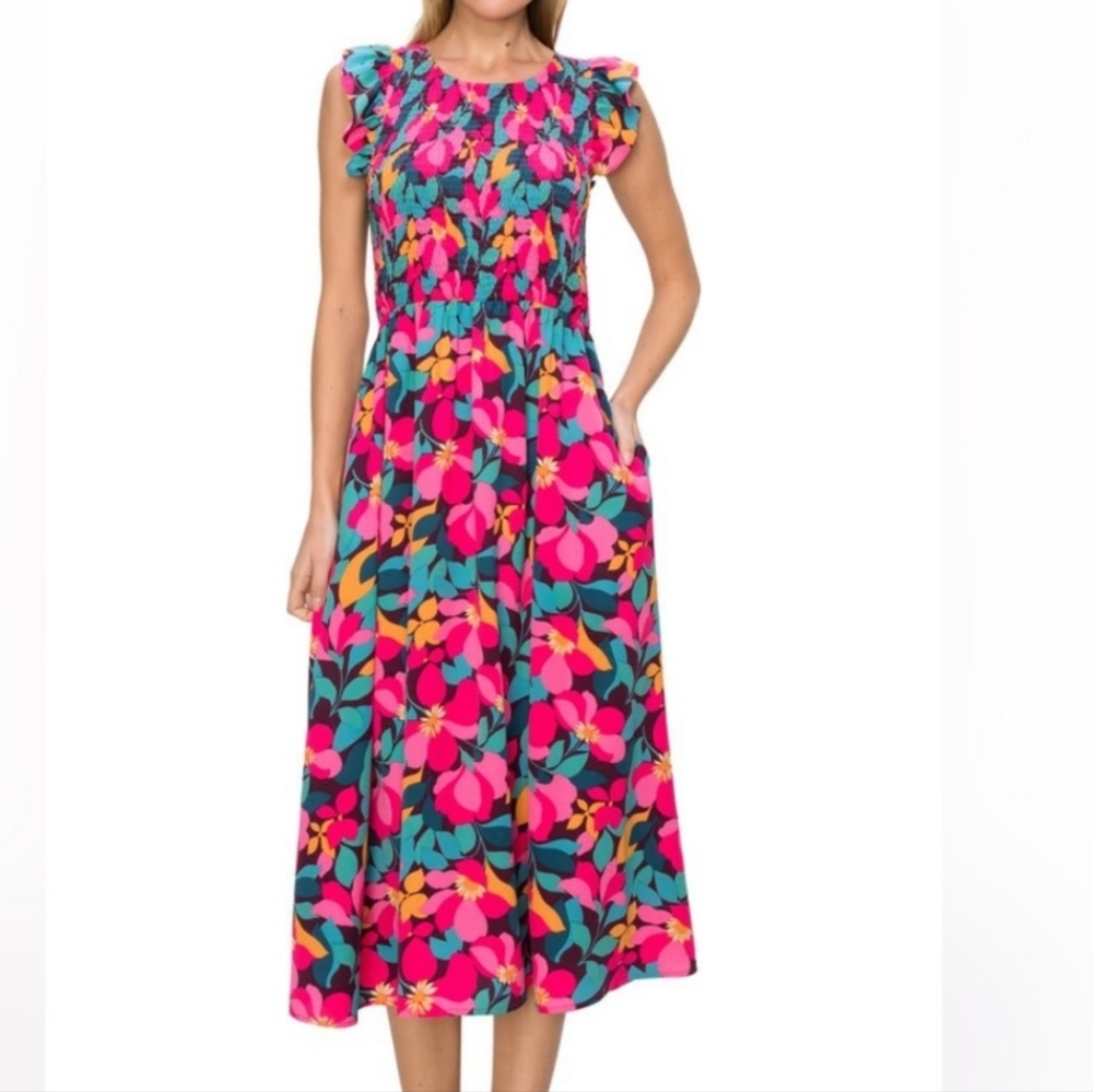 MELLODAY Floral Maxi Dress - Pink and Blue